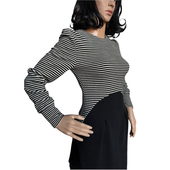 American Vintage Chetta B black white stripped wool fitted midi dress size small - Picture 16 of 16